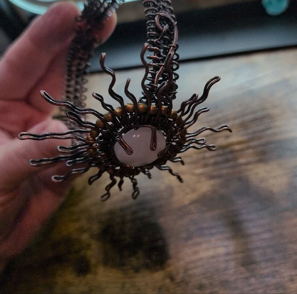 Handcrafted Copper Sunburst Moonstone Bracelet